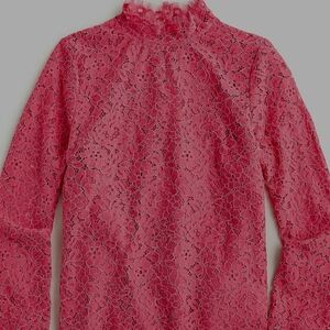 J. Crew Womens Sz 0 Scalloped Mock Neck Laced Long Sleeve Top in Dragonfruit